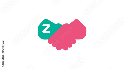 Vibrant graphic illustration of a handshake symbol, representing business partnership, agreement, cooperation, and deal-making with a stylized letter Z.