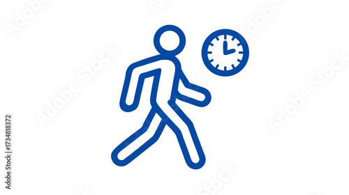 Productivity and Time Management Concept Icon. Outline of Person Walking or Running with a Clock Symbol. Efficiency Graphic.