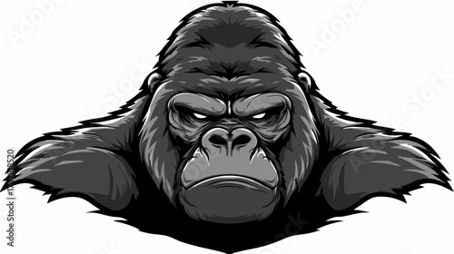 Powerful Gorilla Head Vector Illustration - Fierce Primate Face, Mascot Design Element