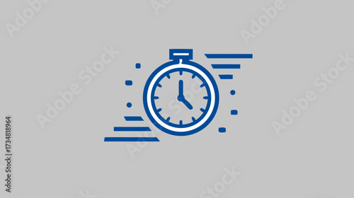 Speedy stopwatch icon with motion lines, symbolizing fast delivery, efficiency, quick service, and time management concepts.