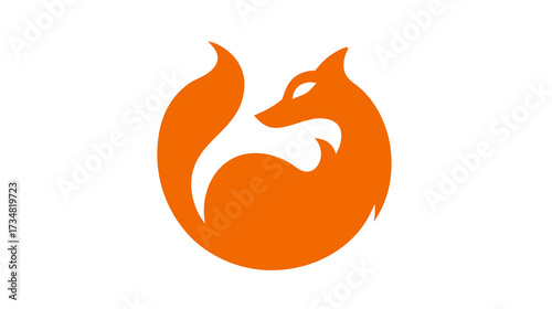 Stylized orange fox logo icon on white background, modern minimalist flat design vector graphic illustration of a wild animal.