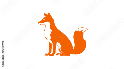 Minimalist orange fox illustration. Stylized vector graphic of a sitting wild animal. Simple and clean wildlife design.