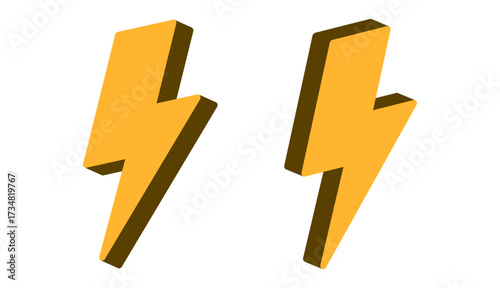 3d flash thunder power icon, flash lightning bolt icon with thunder bolt - Electric power icon symbol - Power energy icon sign for apps and website	