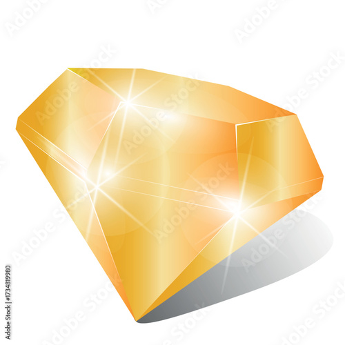 Yellow polygonal stone crystal is a bright gemstone. Vector drawing on a transparent background.