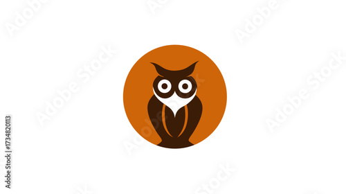 Stylized Owl Illustration Vector Graphic Design, Minimalist Icon in Orange Circle, Wildlife Symbol for Education or Wisdom