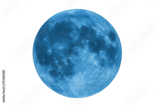 Blue moon with detailed surface texture and visible craters, appearing full and bright, isolated on a transparent background