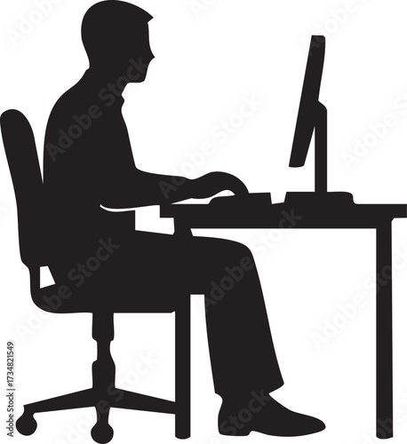 Office worker at desk silhouette vector