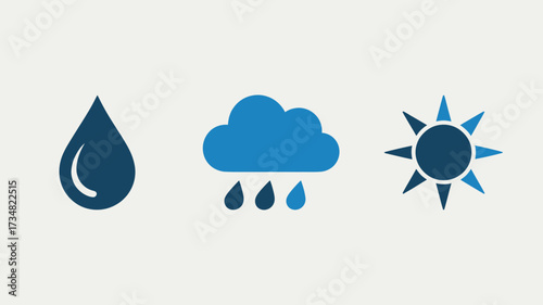 Weather icon set with sun rain and cloud symbols simple flat vector design for weather forecast apps isolated on white background