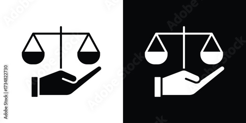 Justice scales in Hand icons. silhouette icons for ui designs