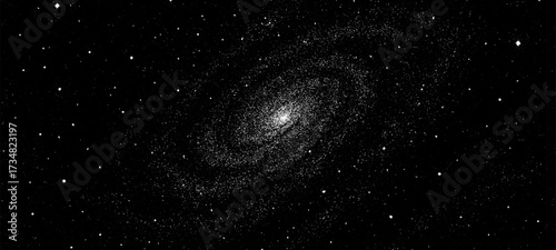 White grainy dust texture simulating stars on a broad black night sky background. Abstract space grunge effect for deep universe concept.