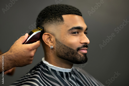Man getting haircut at barbershop
