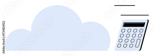 Abstract cloud with a calculator representing digital solutions, accounting, and data analytics. Ideal for cloud technology, finance, business, software use, accounting, calculations simple flat