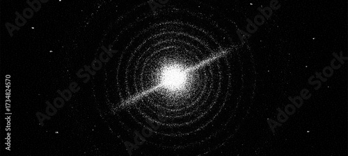 Bright white starlight energy center on black background. Cosmic galaxy nebula expansion. Space vector background texture.