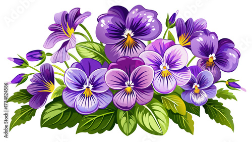 very beautiful Beautiful Purple Violets Arrangement on White Background for Floral and Nature Themes 