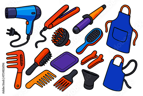Professional Hair Styling Tools. Isometric vector illustration set Professional Hair Styling: ionic hair dryer, ceramic