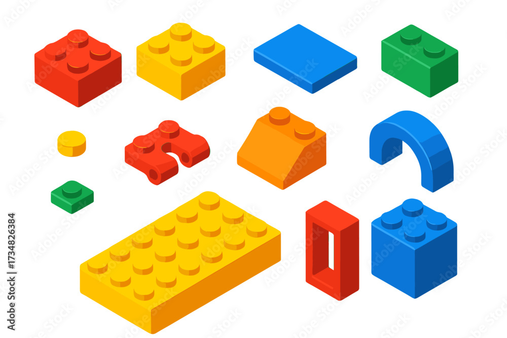 Obraz premium Colorful Building Blocks. Isometric vector illustration set Building Blocks Creative: lego-style bricks, square block, rectangle