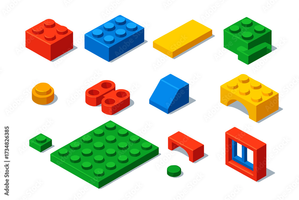 Fototapeta premium Colorful Building Blocks. Isometric vector illustration set Building Blocks Creative: lego-style bricks, square block, rectangle