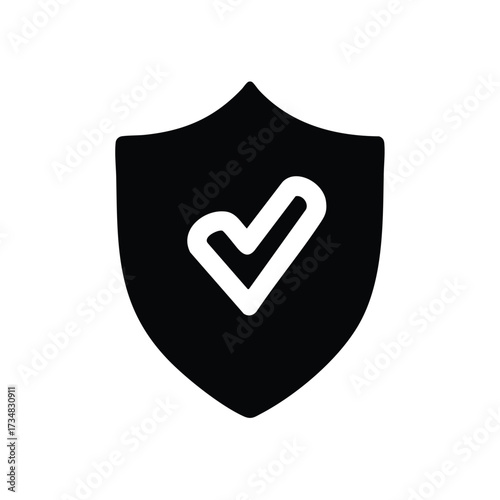 Shield with a checkmark symbolizing security, protection, safety, trust, and reliability in digital or physical contexts