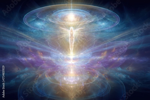 Ethereal figure centered in...