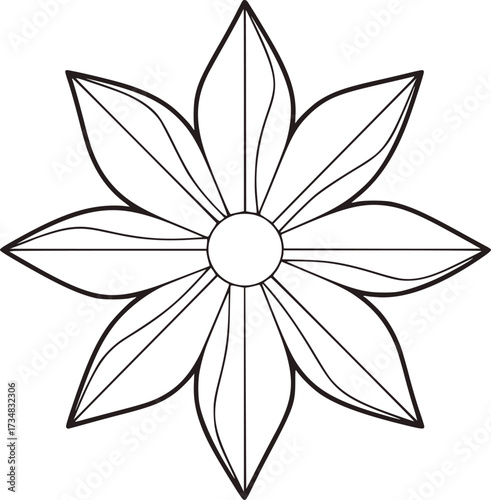 Stylized eight petal flower with central circle petals abstract
