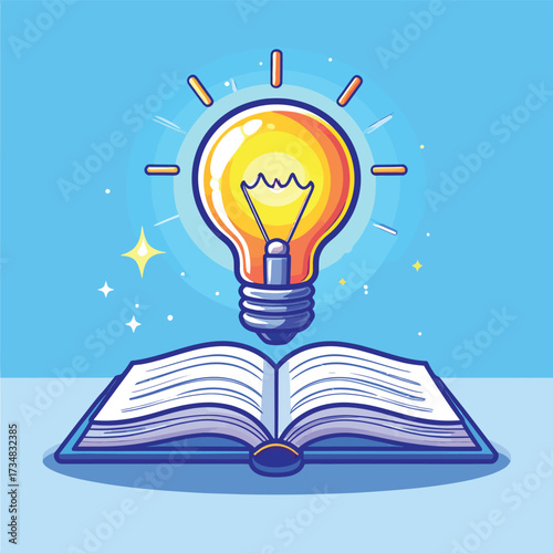 Book with lighbulb cartoon vector icon illustration. object education icon concept isolated premium vector. flat cartoon style