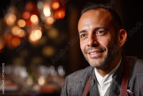 Smiling man with short hair...