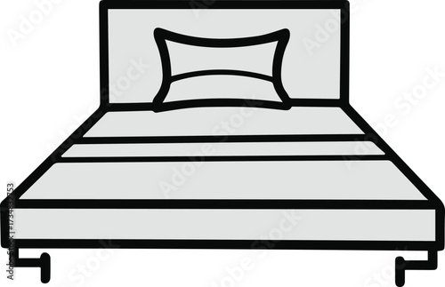 Black thick outline with white background, Minimalist outline of bed with pillow 1