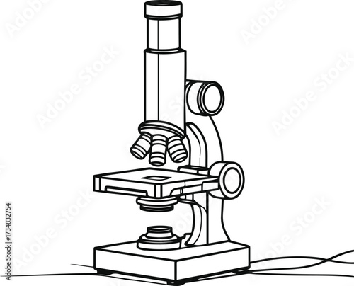 Black thick outline with white background, Minimalist line art of microscope with slides