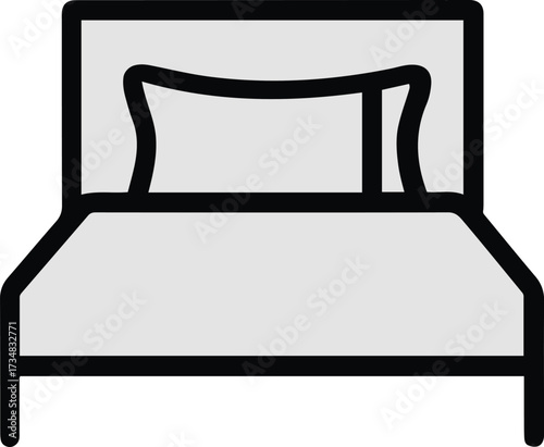Black thick outline with white background, Minimalist outline of bed with pillow 2