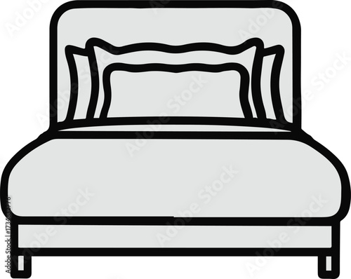 Black thick outline with white background, Minimalist outline of bed with pillow
