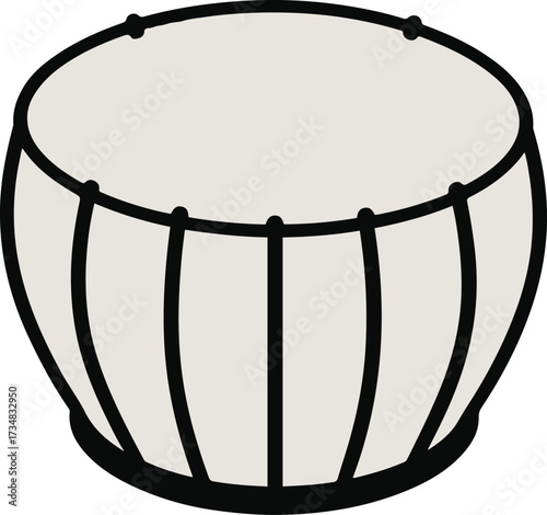 Black thick outline with white background, Simple line art of African drum