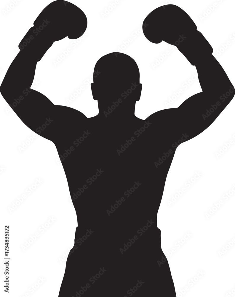 Fototapeta premium victorious boxer silhouette in triumphant pose boxing gloves champion fitness sport vector ai eps jpeg png