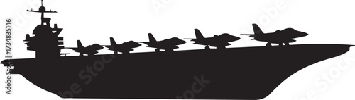 aircraft carrier deck with fighters vector art perfect for navy, military, aviation projects