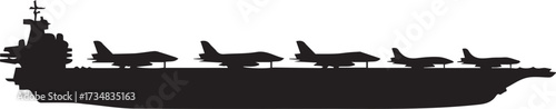 large warship carrier silhouette with five jets vector ai eps png jpeg ideal for editorial use