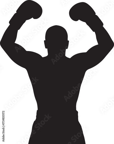 victorious boxer silhouette in triumphant pose boxing gloves champion fitness sport vector ai eps jpeg png