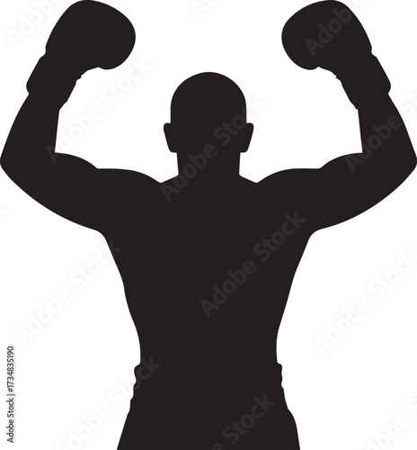 boxer silhouette vector celebrating victory with raised arms and boxing gloves sport champion pose ai eps jpeg png