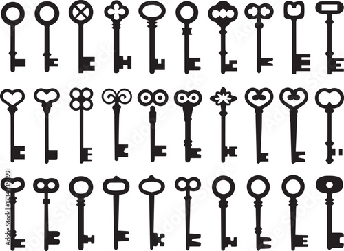 seamless inspiration pack vintage key silhouettes vector icons ornate black outlines for logos