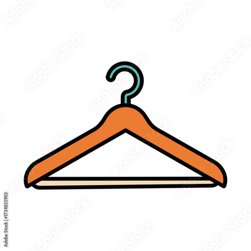 Minimalist wooden clothes hanger with turquoise hook in flat design style for fashion, retail, and wardrobe organization