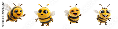 Adorable collection of cartoon honey bees buzzing with joy, perfect for children's books, springtime promotions, and cheerful designs that spread happiness and sweetness