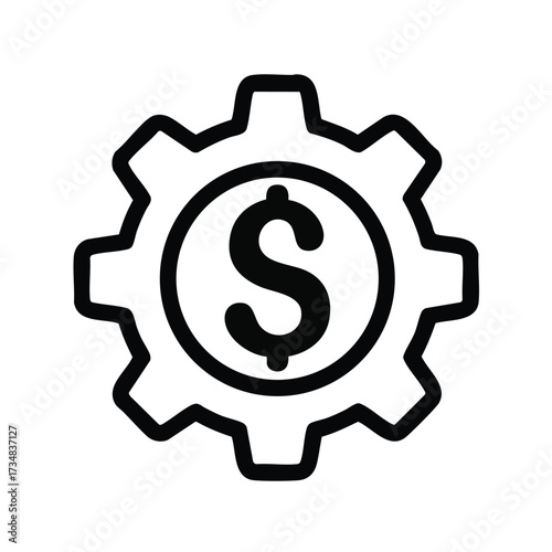 Mechanical gear with a dollar sign symbol representing financial mechanics and economic processes in a simplified style