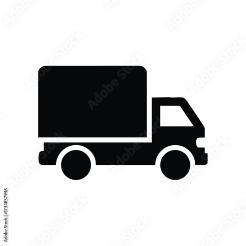 Silhouette of a delivery truck with a large cargo area and compact cab, symbolizing transportation and logistics services