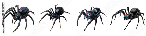 Eerie spiders crawling in a row, creating a spooky atmosphere, perfect for Halloween decorations, horror stories, and themed event invitations, originally a scalable vector graphic