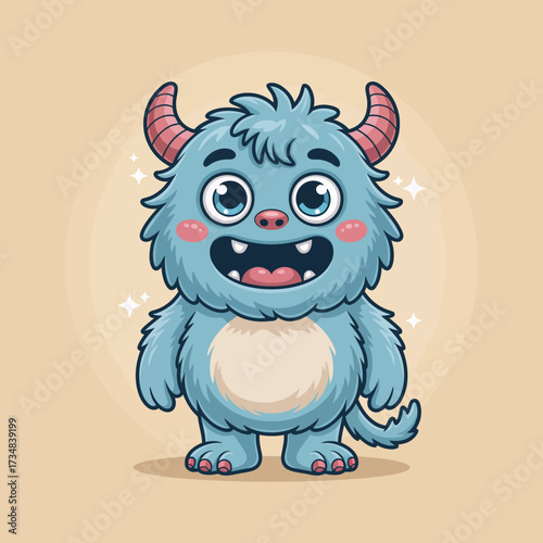 This cheerful blue monster with playful features and horns is designed to bring joy, perfect for children's stories, playful themes, and childhood adventures.