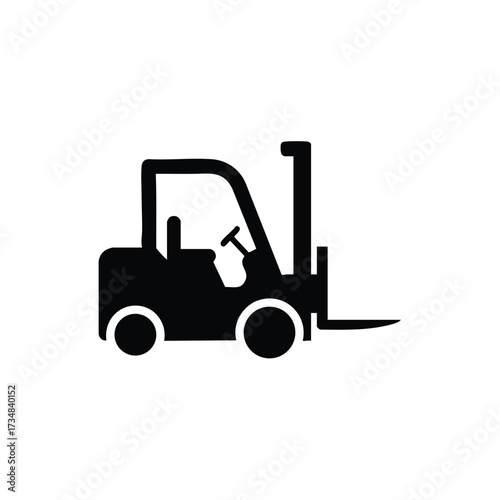 Silhouette of a forklift truck with lifting forks and enclosed cab on a plain