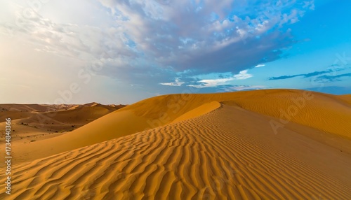Fototapeta Naklejka Na Ścianę i Meble -  Vast desert dunes under a dramatic sky