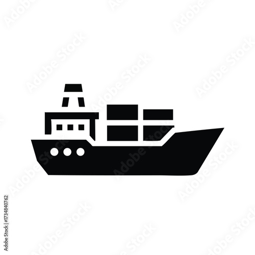 Silhouette of a cargo ship with containers sailing on the open sea in a minimalist style
