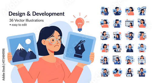 Creative concept vector illustrations showing design, art, and idea generation. Includes teamwork, brainstorming, and creative process elements for modern projects.	