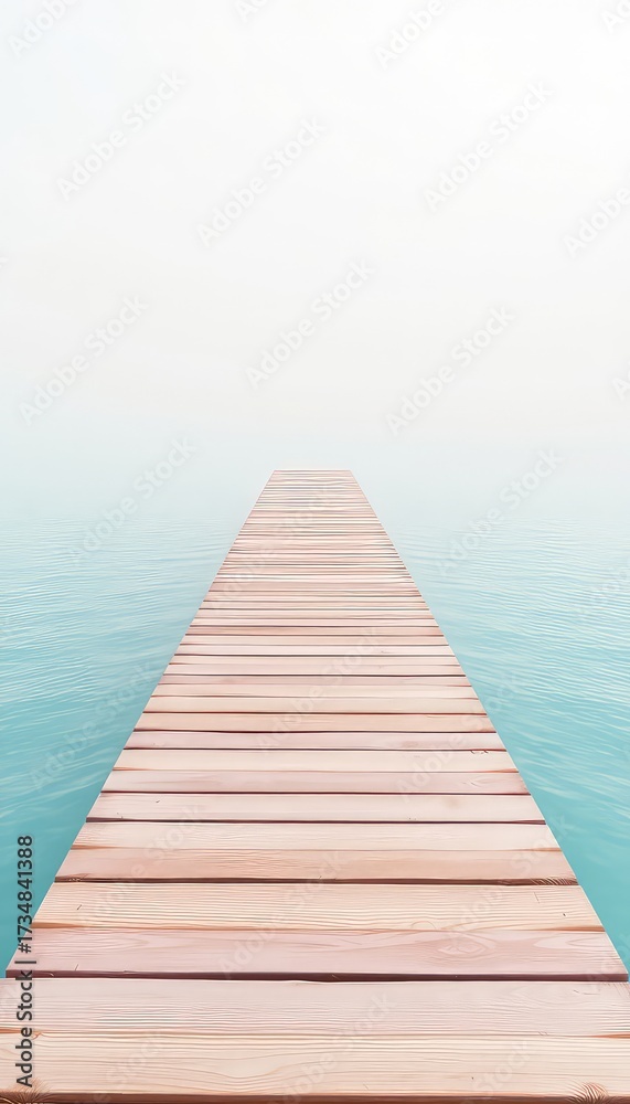 Obraz premium Wooden platform leading into the tranquil, aqua blue water, creating a peaceful feeling and inviting contemplation and a journey.