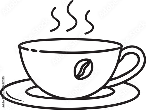 Steaming coffee cup and saucer simple line art for morning brew enthusiasts