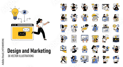 Creative concept vector illustrations showing design, art, and idea generation. Includes teamwork, brainstorming, and creative process elements for modern projects.	